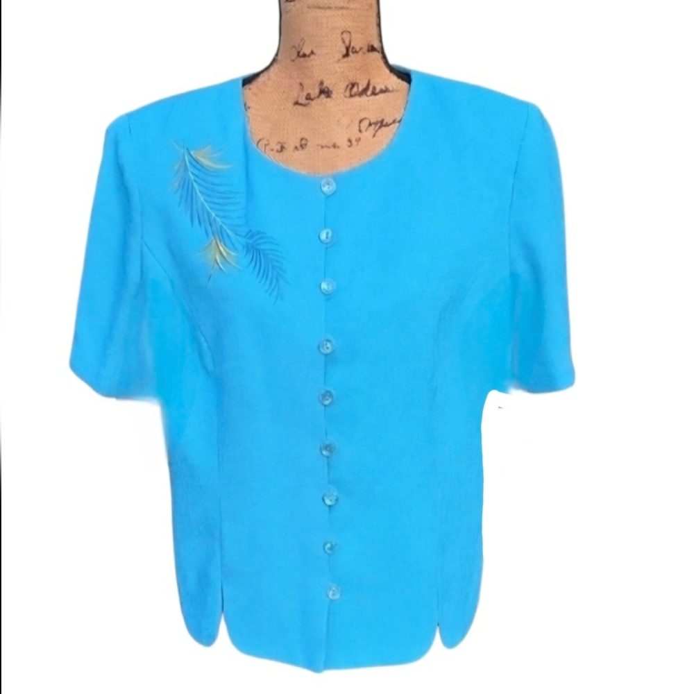 Vintage 80s Women's Top - Jacket with Embroidered Detail